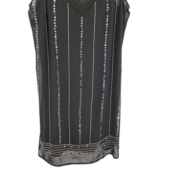 Nicole Miller Retro 20's Flapper Sheer Sleeveless Layered Beaded Dress Blk Sz XL - Picture 6 of 8